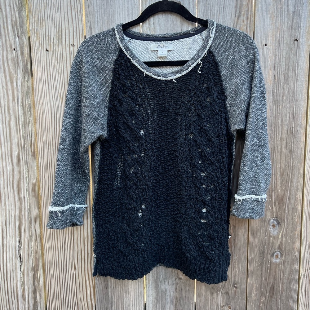 LUCKY BLISS Black Gray Scoop Neck 3/4 sleeve Top Women’s Large